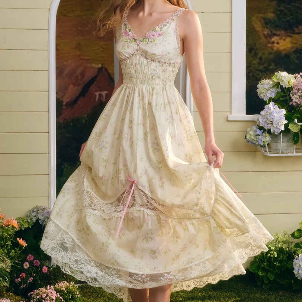 Lacemade floral holiday dress fairycore cottage kawaii fairy victorian Lolita
